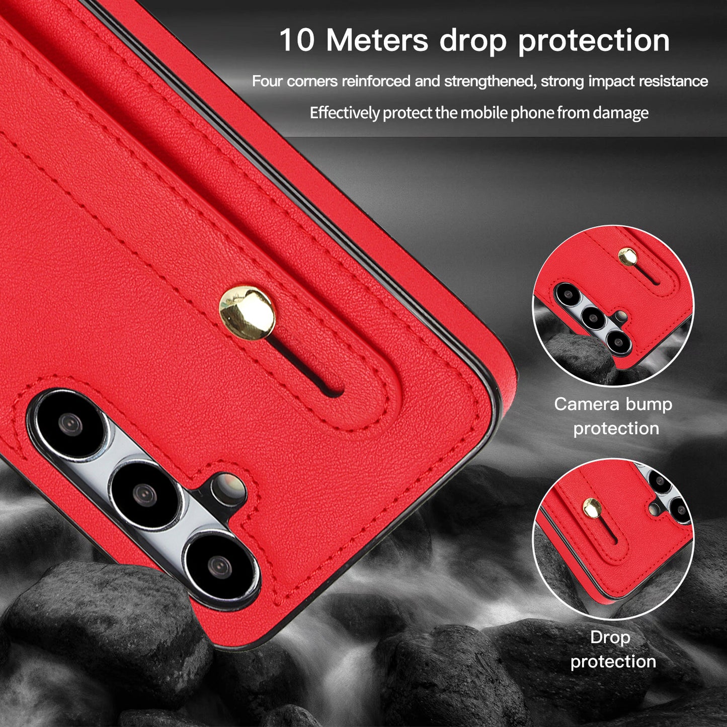 For Samsung Galaxy S24 Case Card Slot PU Leather+TPU Scratch-resistant Phone Shell - Red