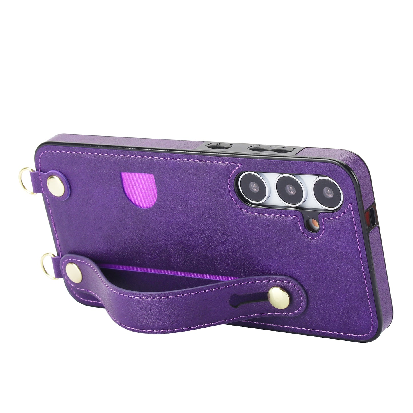 For Samsung Galaxy S24+ Cell Phone Case Strap Kickstand Card Slot PU Leather+TPU Protective Shell - Purple