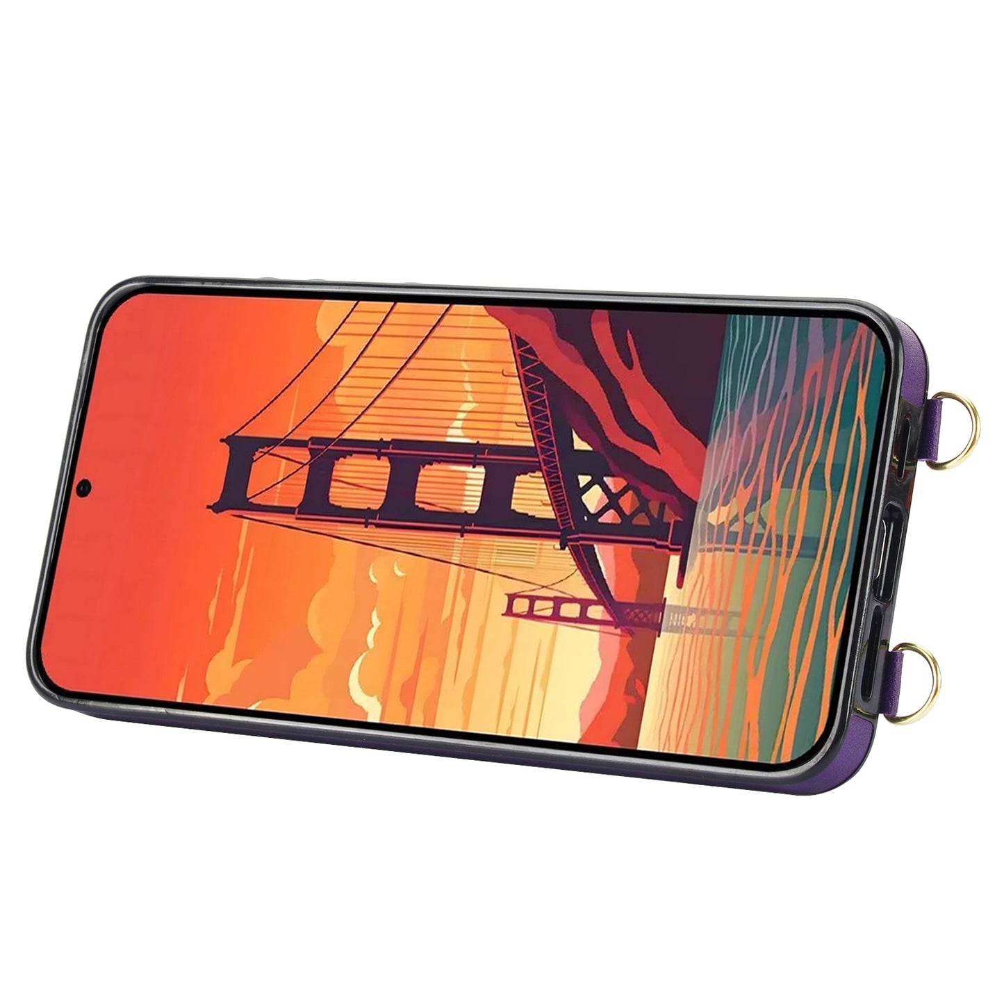 For Samsung Galaxy S24+ Cell Phone Case Strap Kickstand Card Slot PU Leather+TPU Protective Shell - Purple