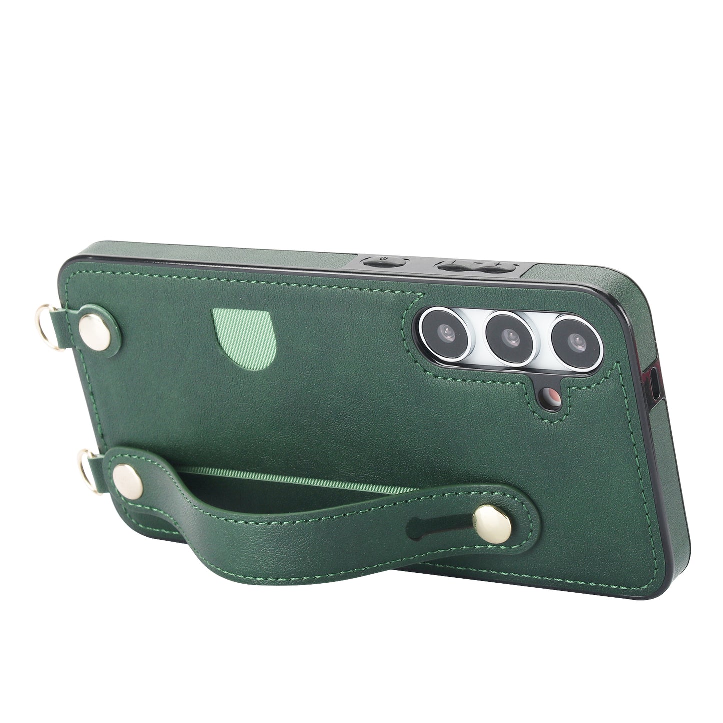 For Samsung Galaxy S24+ Cell Phone Case Strap Kickstand Card Slot PU Leather+TPU Protective Shell - Green