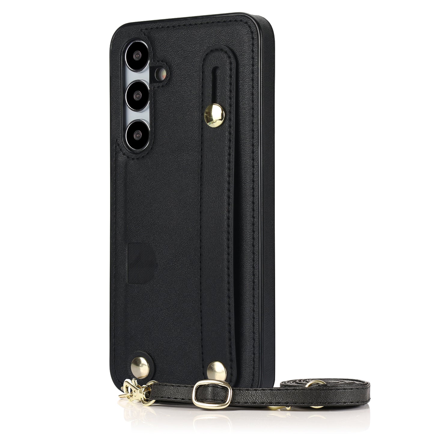 For Samsung Galaxy S24+ Cell Phone Case Strap Kickstand Card Slot PU Leather+TPU Protective Shell - Black