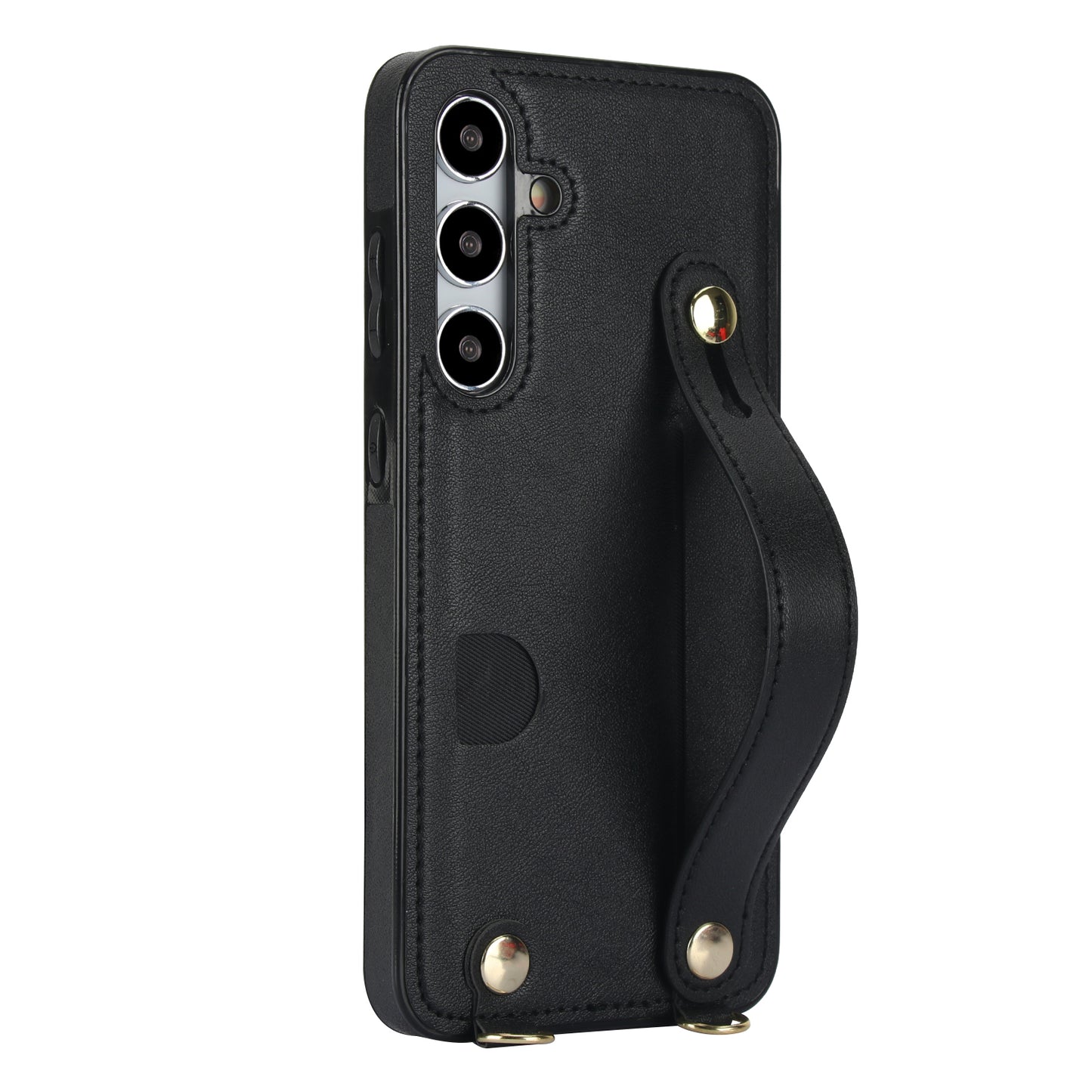 For Samsung Galaxy S24+ Cell Phone Case Strap Kickstand Card Slot PU Leather+TPU Protective Shell - Black
