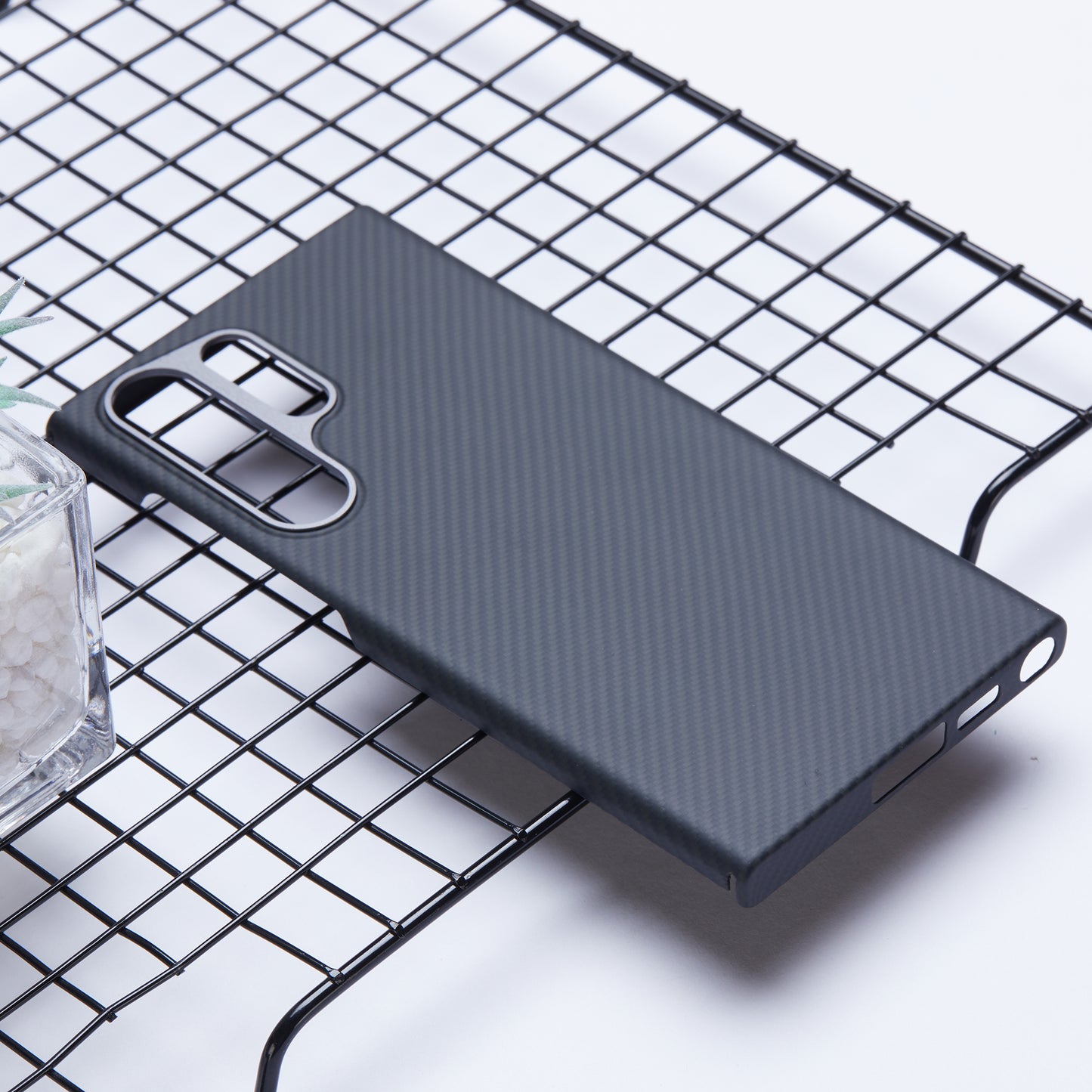 For Samsung Galaxy S24 Ultra Slim Case 600D Fine Texture Aramid Fiber Black Phone Cover with Metal Lens Frame