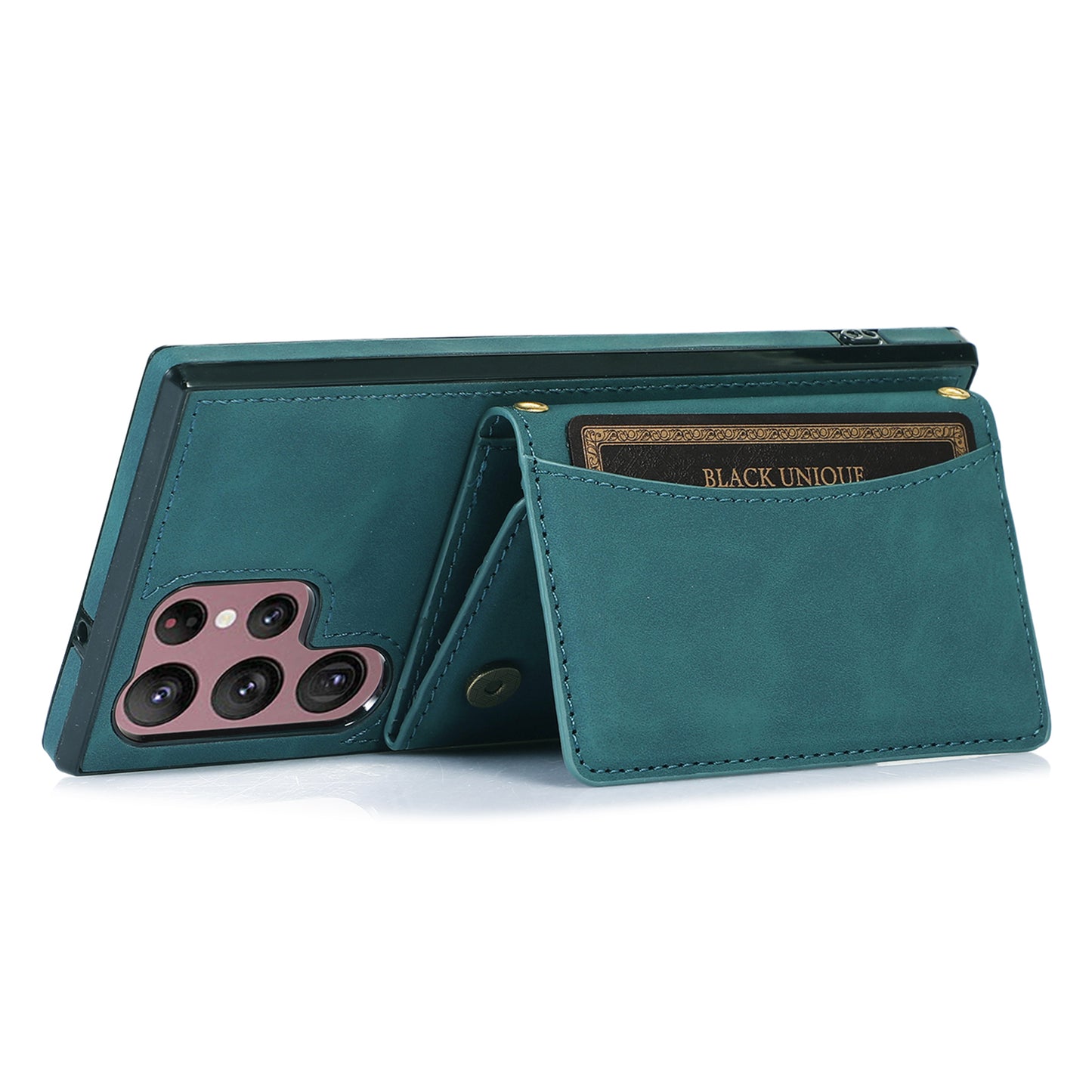 For Samsung Galaxy S24 Ultra Cell Phone Case Tri-fold Wallet Kickstand PU Leather Coated TPU Cover - Blue