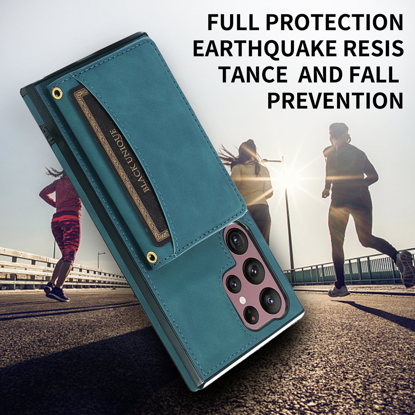 For Samsung Galaxy S24 Ultra Cell Phone Case Tri-fold Wallet Kickstand PU Leather Coated TPU Cover - Blue