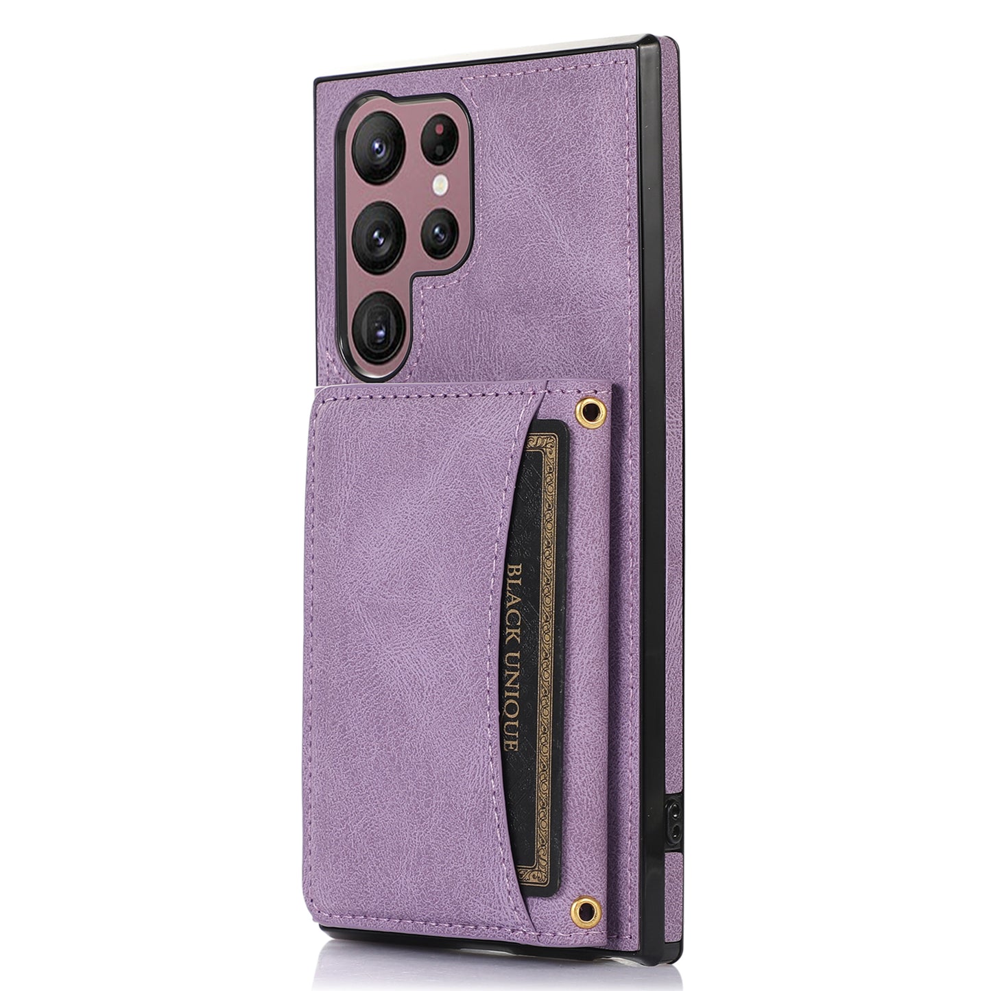 For Samsung Galaxy S24 Ultra Cell Phone Case Tri-fold Wallet Kickstand PU Leather Coated TPU Cover - Purple