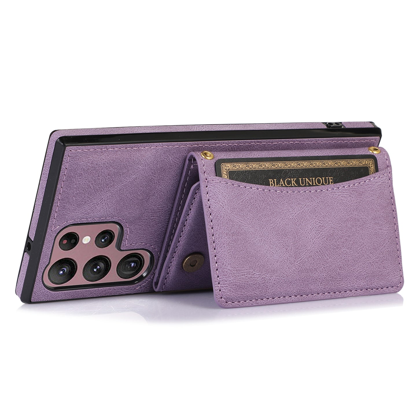 For Samsung Galaxy S24 Ultra Cell Phone Case Tri-fold Wallet Kickstand PU Leather Coated TPU Cover - Purple