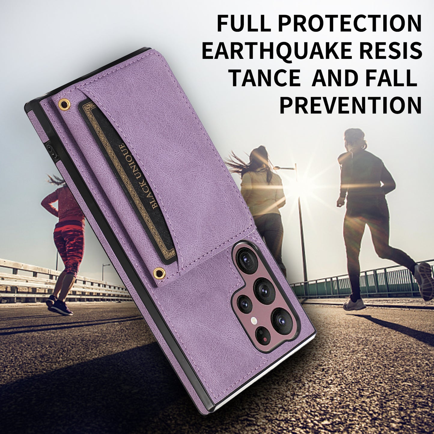 For Samsung Galaxy S24 Ultra Cell Phone Case Tri-fold Wallet Kickstand PU Leather Coated TPU Cover - Purple