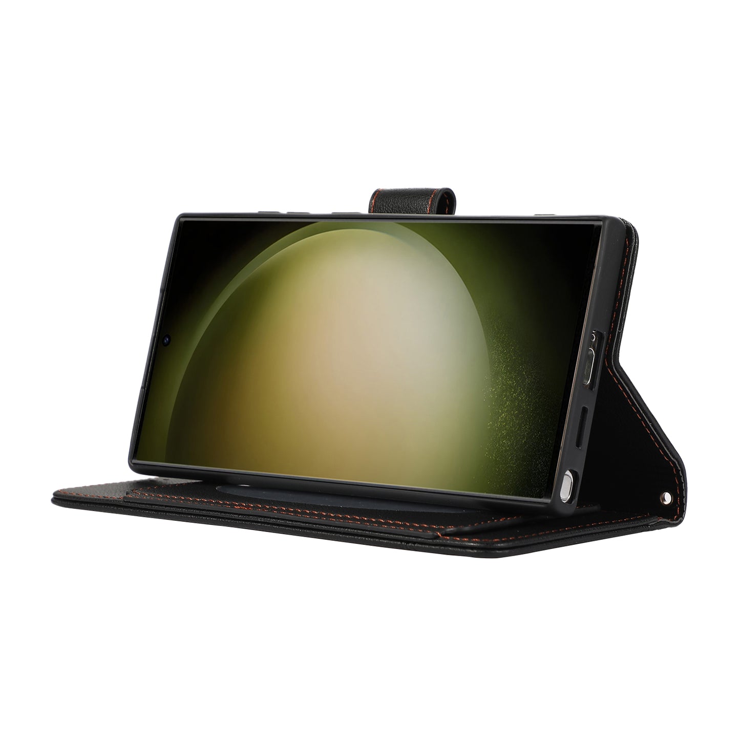 For Samsung Galaxy S24 Ultra Cell Phone Cases Folio Flip Leather Protection Cover with Mirror - Black