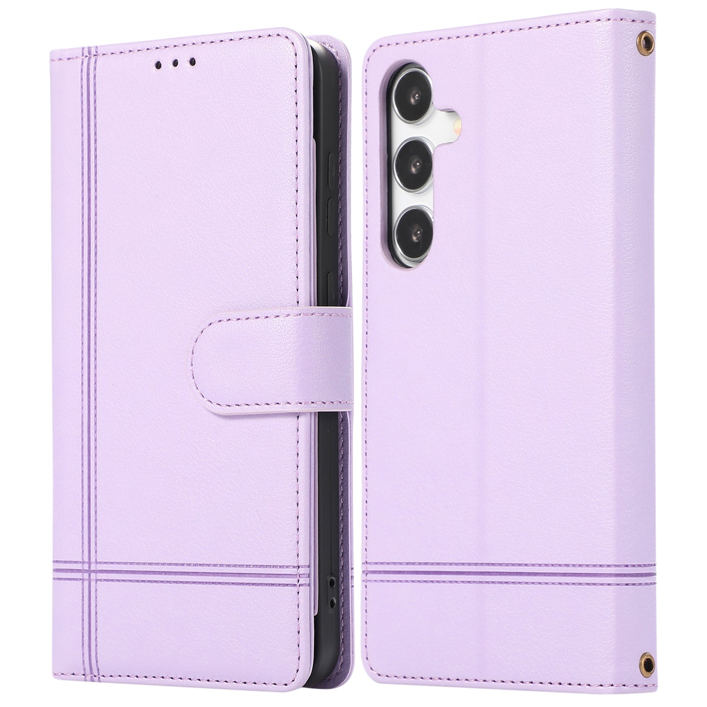 For Samsung Galaxy S24+ Case PU Leather Wallet Built-in Acrylic Mirror Phone Cover with 2 Straps - Purple