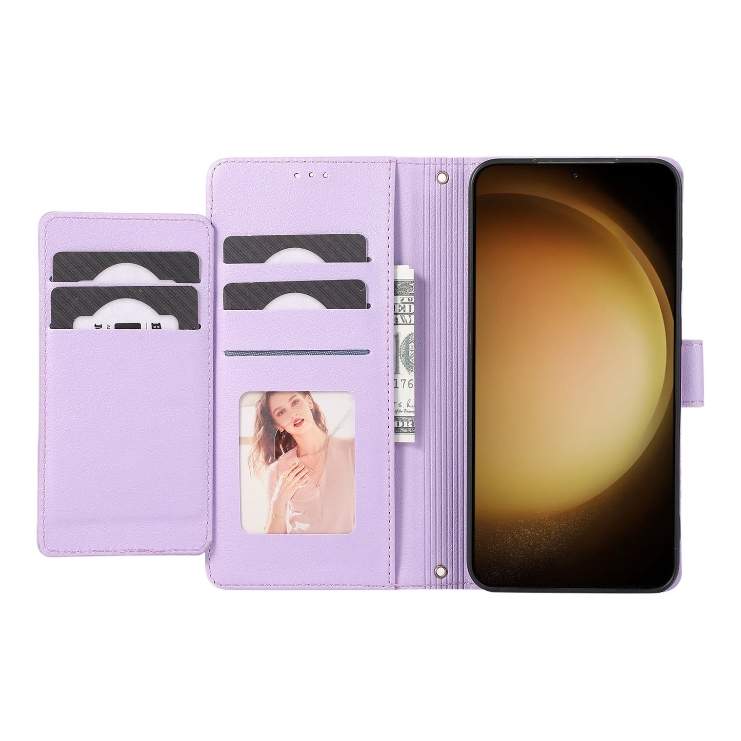 For Samsung Galaxy S24+ Case PU Leather Wallet Built-in Acrylic Mirror Phone Cover with 2 Straps - Purple