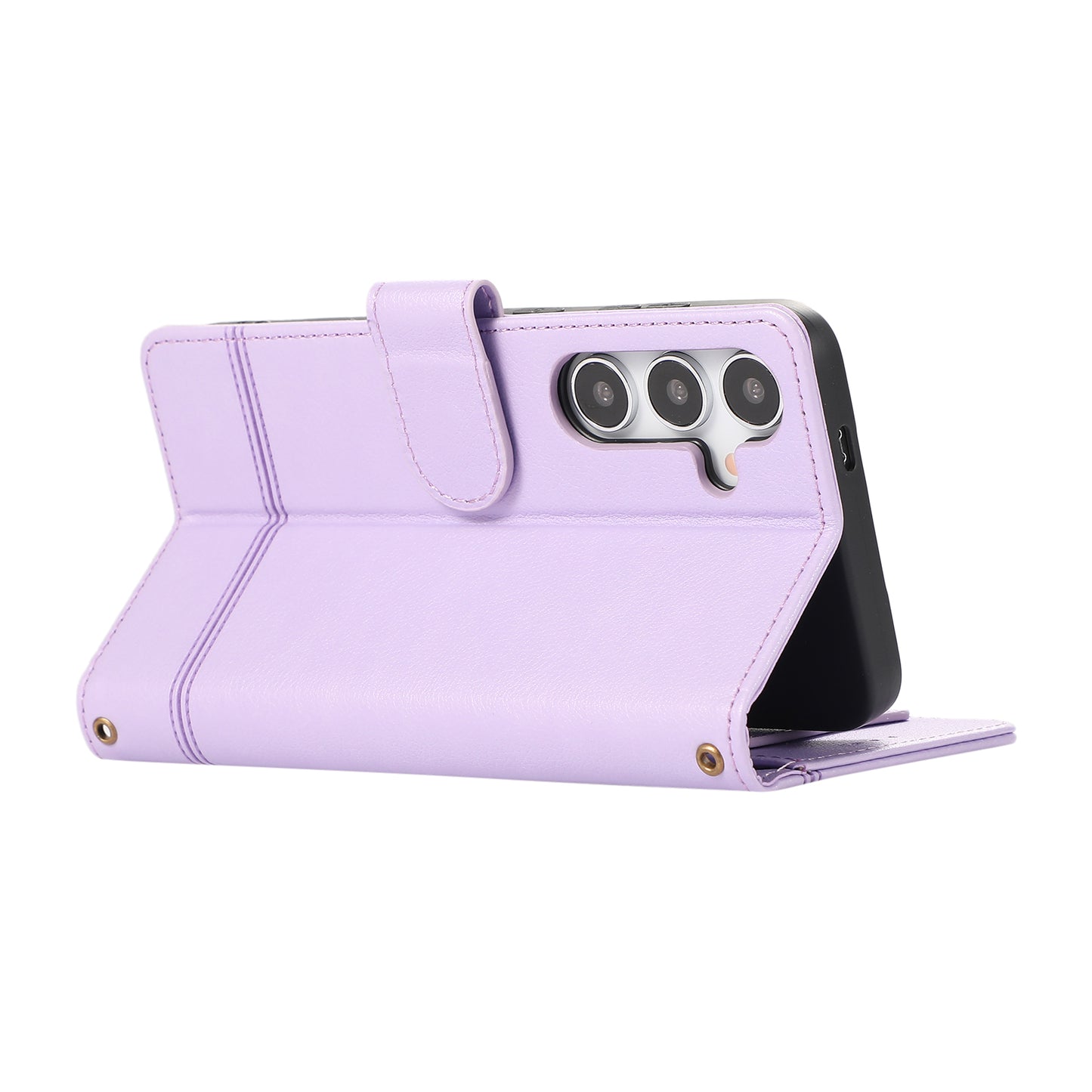 For Samsung Galaxy S24+ Case PU Leather Wallet Built-in Acrylic Mirror Phone Cover with 2 Straps - Purple