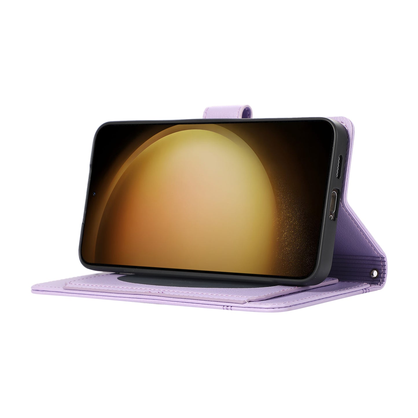 For Samsung Galaxy S24+ Case PU Leather Wallet Built-in Acrylic Mirror Phone Cover with 2 Straps - Purple