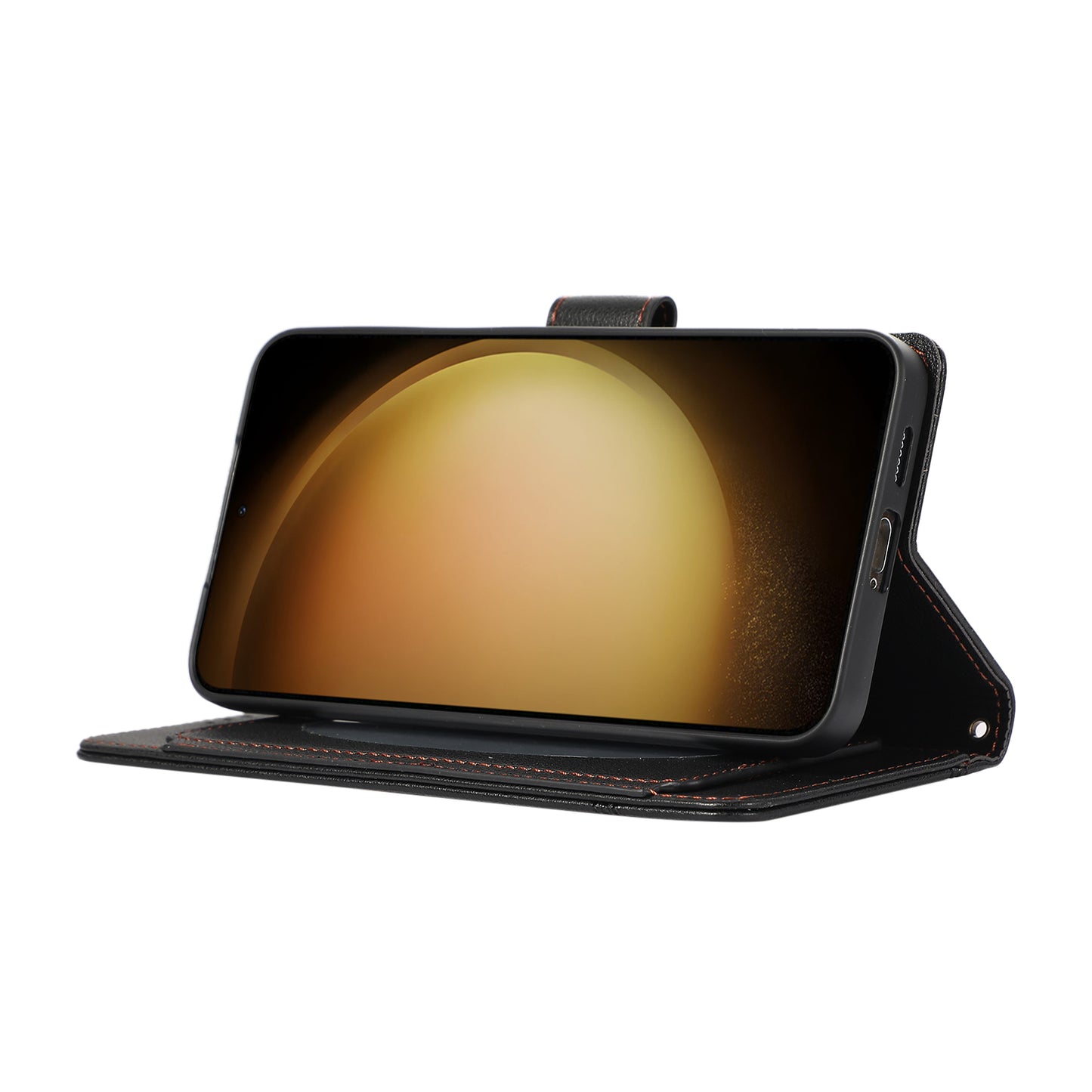 For Samsung Galaxy S24+ Case PU Leather Wallet Built-in Acrylic Mirror Phone Cover with 2 Straps - Black