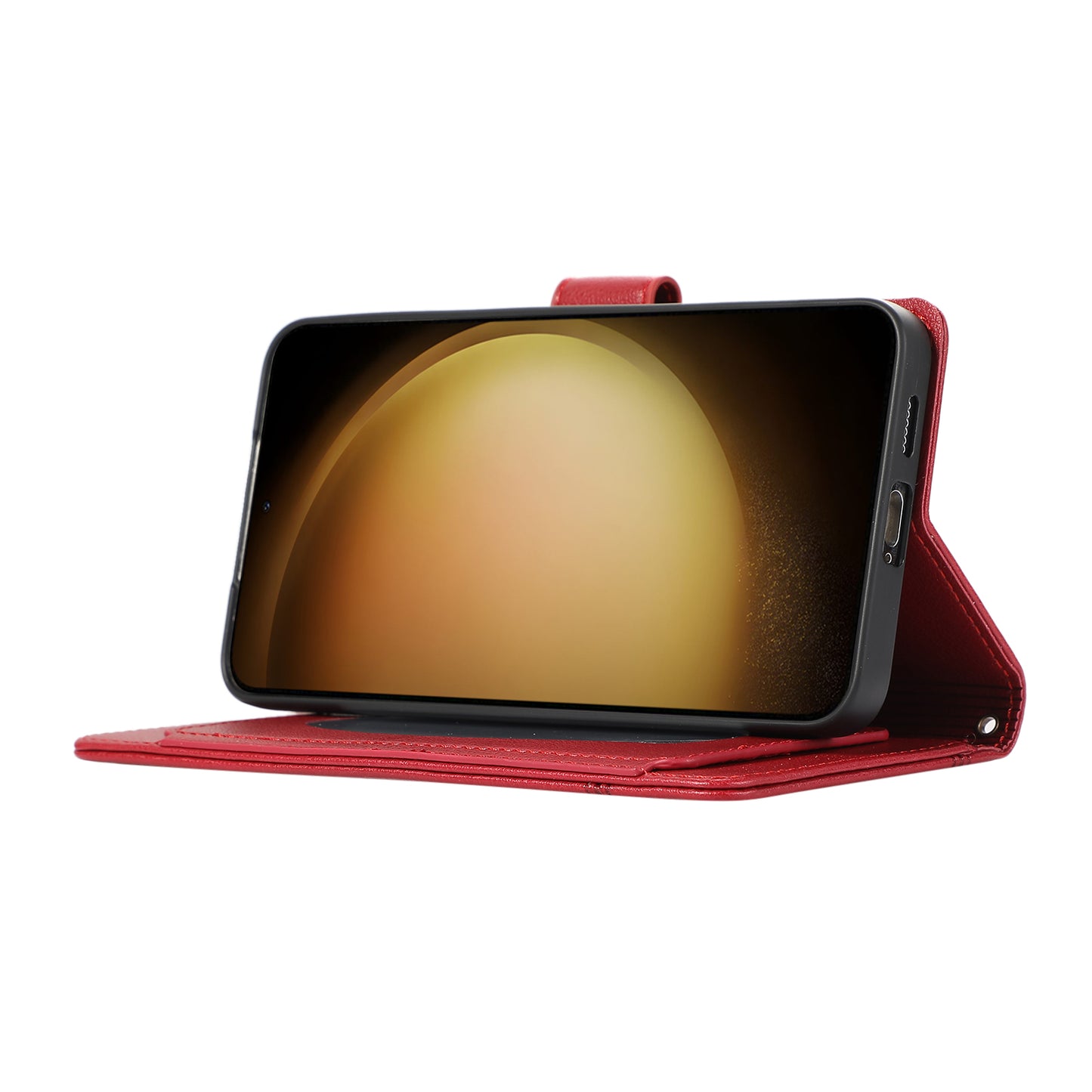 For Samsung Galaxy S24+ Case PU Leather Wallet Built-in Acrylic Mirror Phone Cover with 2 Straps - Red