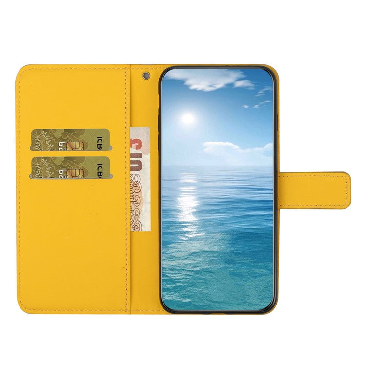 For Samsung Galaxy A35 5G Cell Phone Case Imprinted Ethnic Flower Leather Wallet Stand Cover - Yellow
