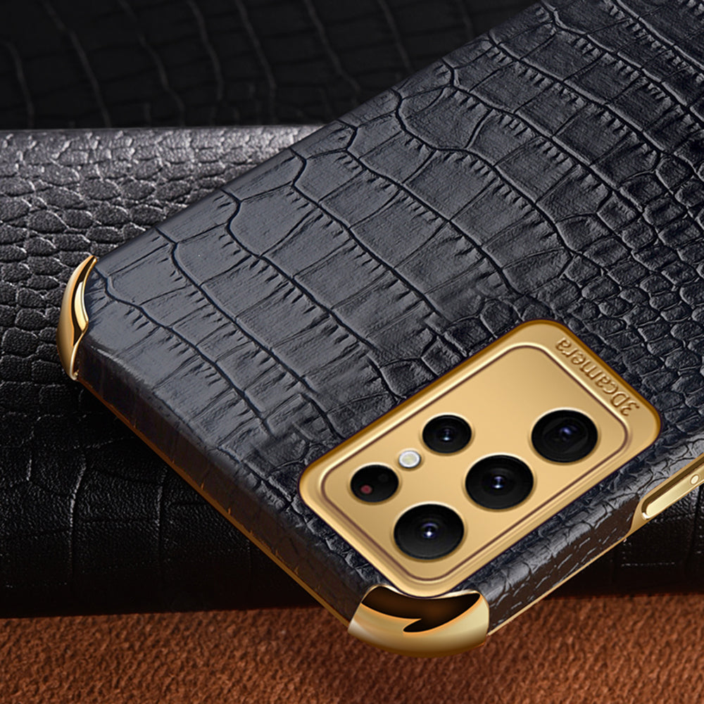 For Samsung Galaxy S24 Ultra Cell Phone Case Crocodile Texture Ring Kickstand Leather+TPU Cover - Green