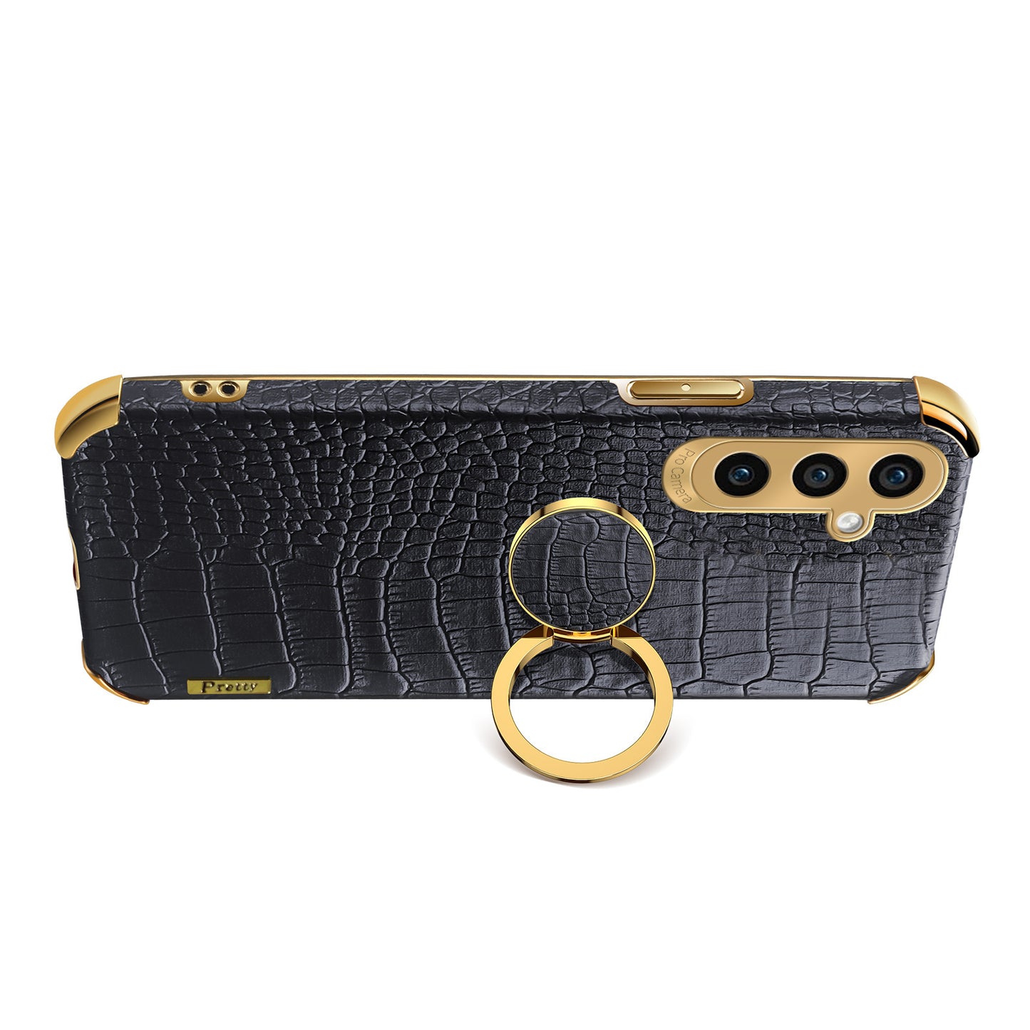 For Samsung Galaxy S24+ Cell Phone Case Crocodile Texture Leather+TPU Back Cover with Ring Kickstand - White