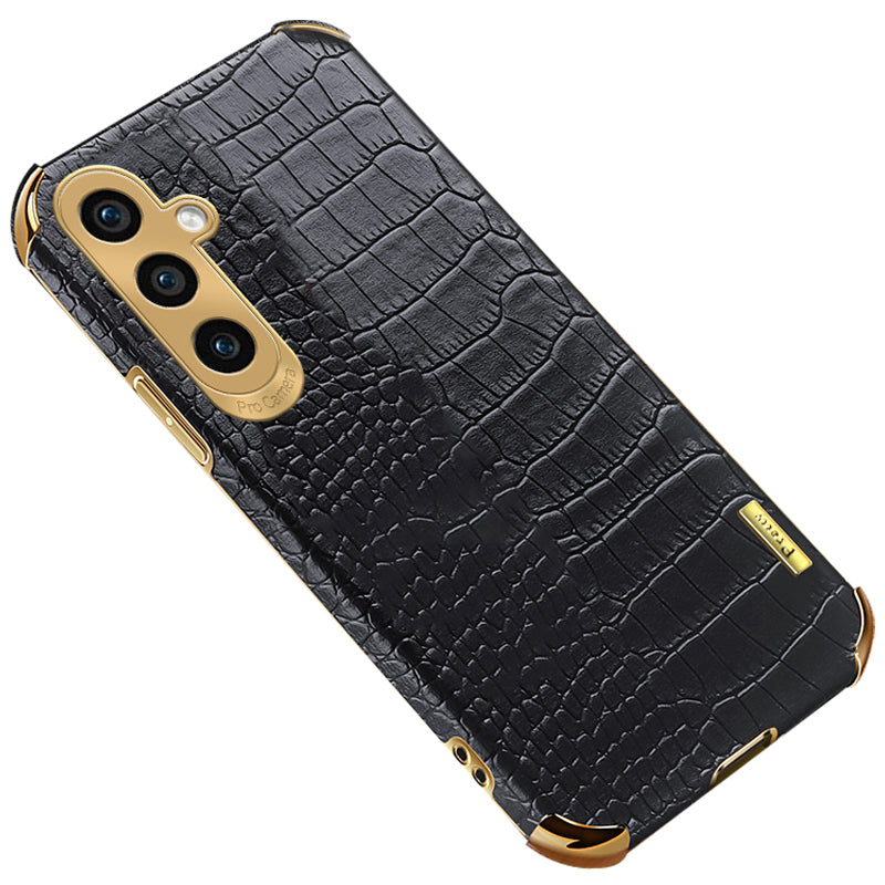 For Samsung Galaxy S24 Cell Phone Case Crocodile Texture 6D Electroplating Shockproof Cover - Black