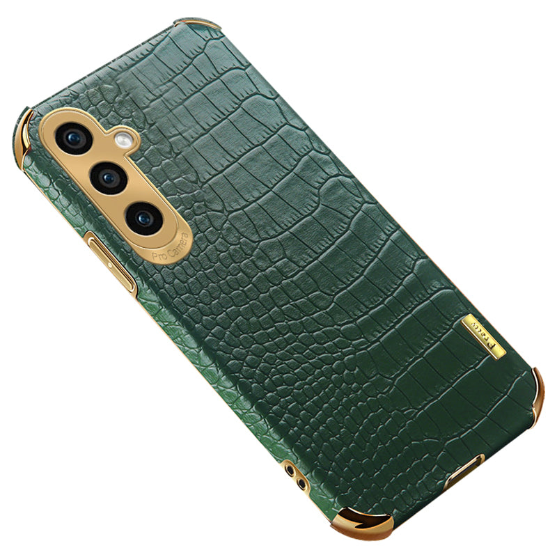 For Samsung Galaxy S24 Cell Phone Case Crocodile Texture 6D Electroplating Shockproof Cover - Green