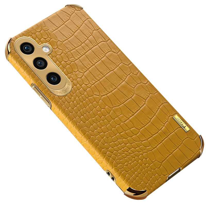 For Samsung Galaxy S24 Cell Phone Case Crocodile Texture 6D Electroplating Shockproof Cover - Yellow