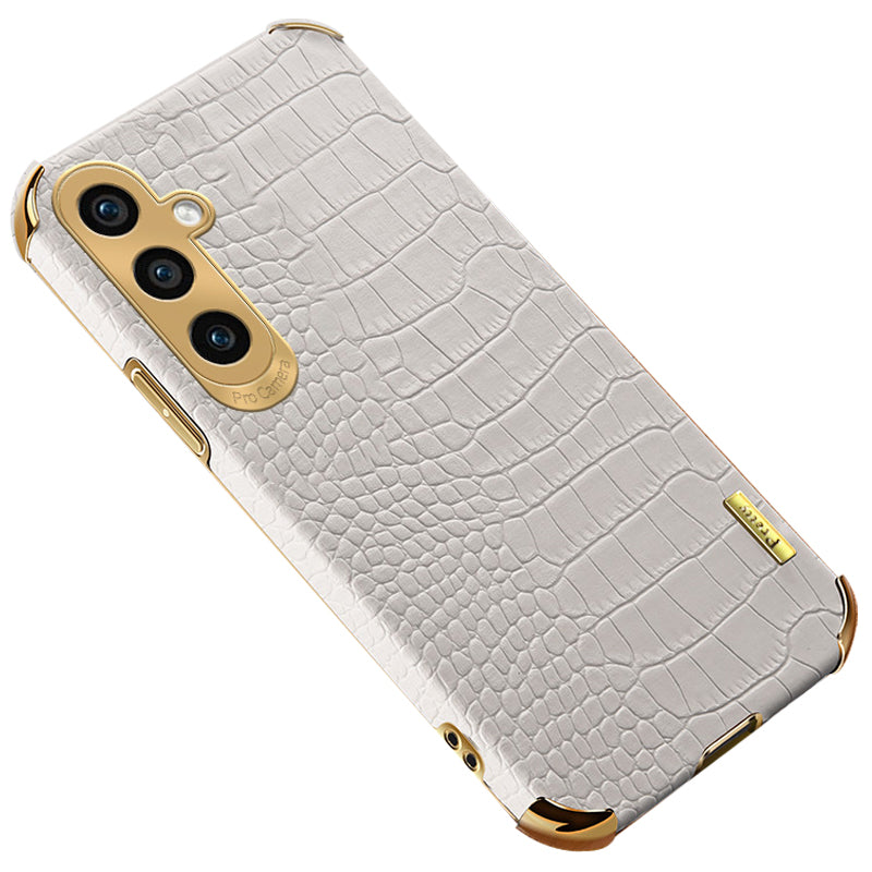 For Samsung Galaxy S24 Cell Phone Case Crocodile Texture 6D Electroplating Shockproof Cover - White