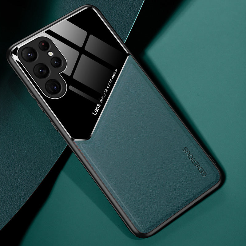 For Samsung Galaxy S24 Ultra Case Magnetic Car Mount Back Guard PU+TPU+PC Cover - Green