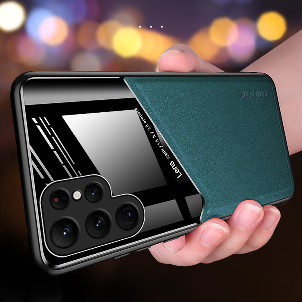 For Samsung Galaxy S24 Ultra Case Magnetic Car Mount Back Guard PU+TPU+PC Cover - Green