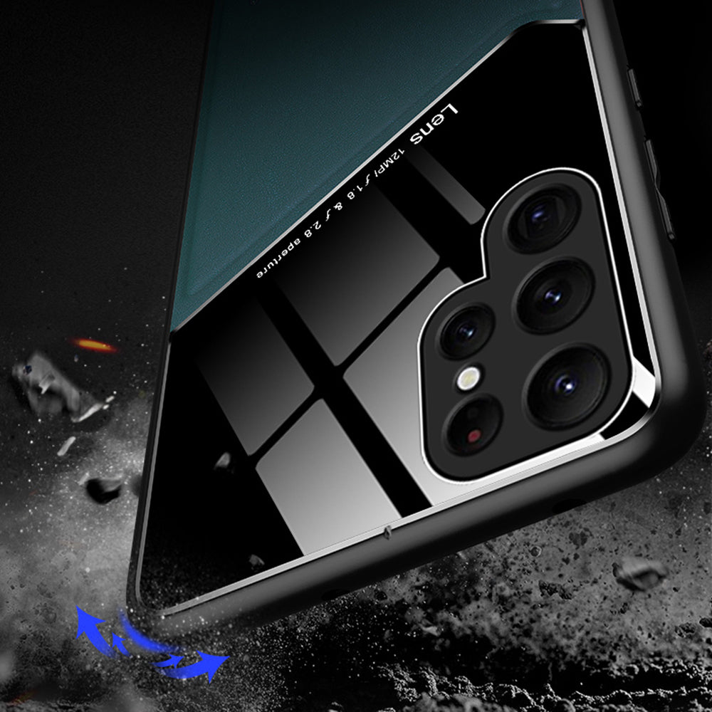 For Samsung Galaxy S24 Ultra Case Magnetic Car Mount Back Guard PU+TPU+PC Cover - Black