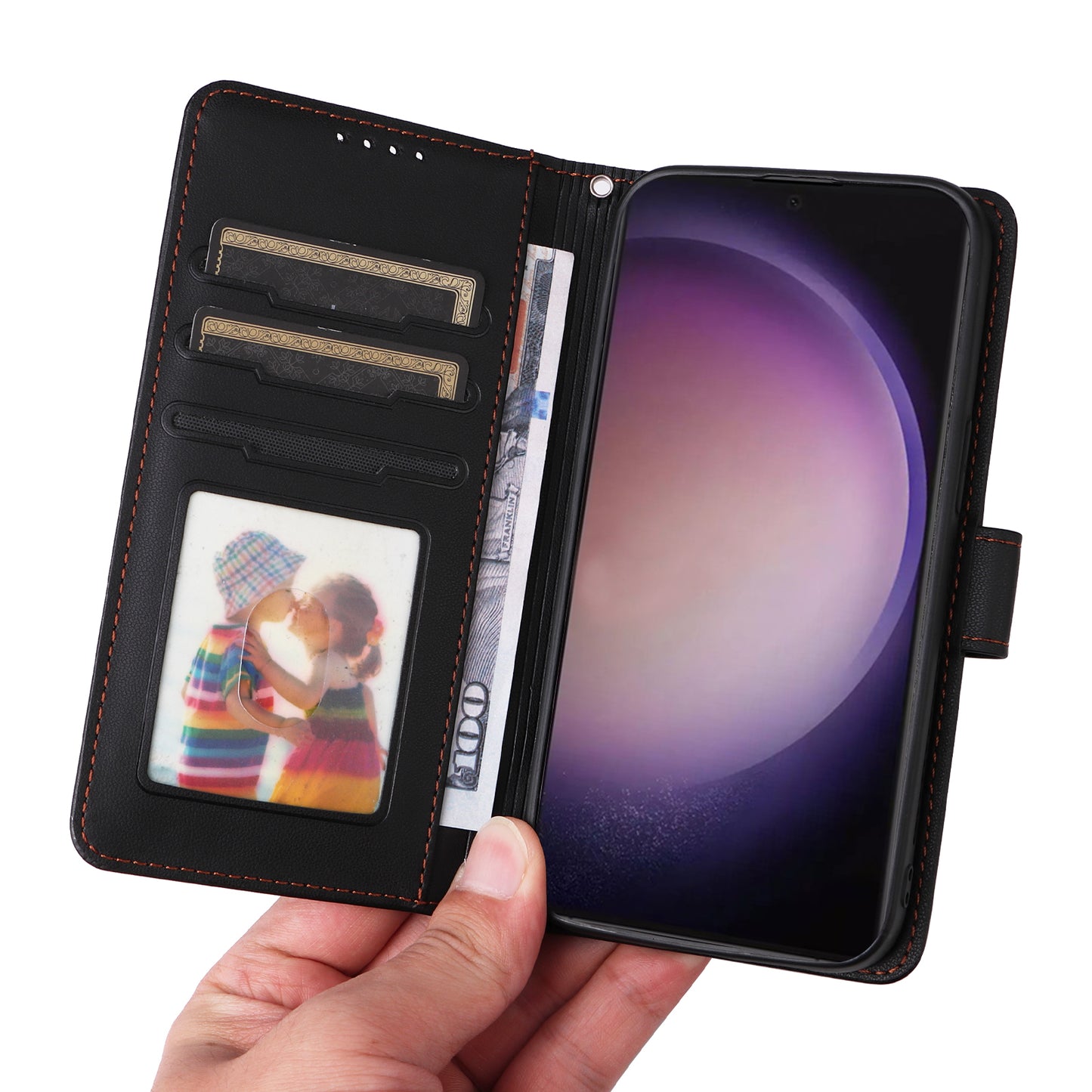 BETOPNICE 005 For Samsung Galaxy S24 Ultra Leather Case Magnetic Detachable Phone Cover - Black