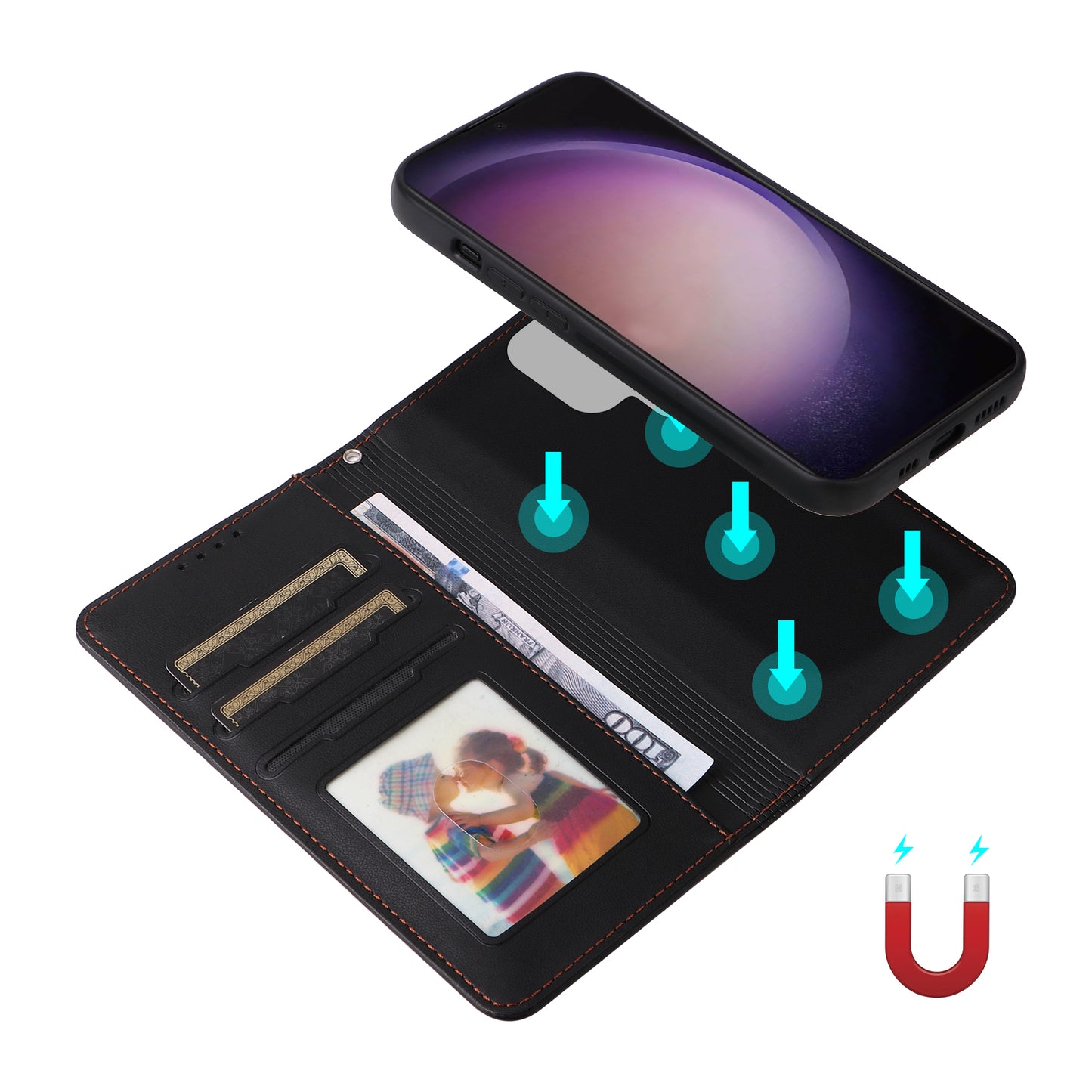 BETOPNICE 005 For Samsung Galaxy S24 Ultra Leather Case Magnetic Detachable Phone Cover - Black