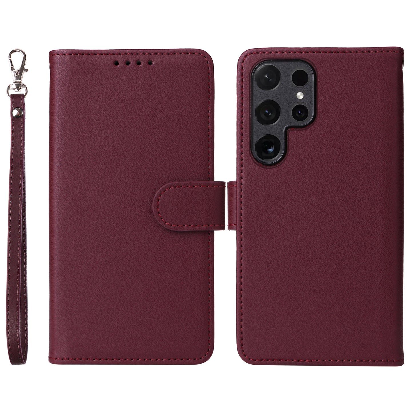 BETOPNICE 005 For Samsung Galaxy S24 Ultra Leather Case Magnetic Detachable Phone Cover - Wine Red