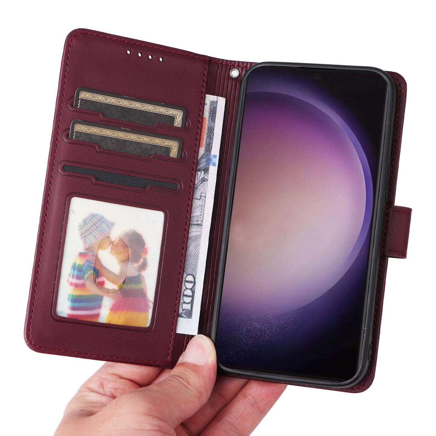 BETOPNICE 005 For Samsung Galaxy S24 Ultra Leather Case Magnetic Detachable Phone Cover - Wine Red