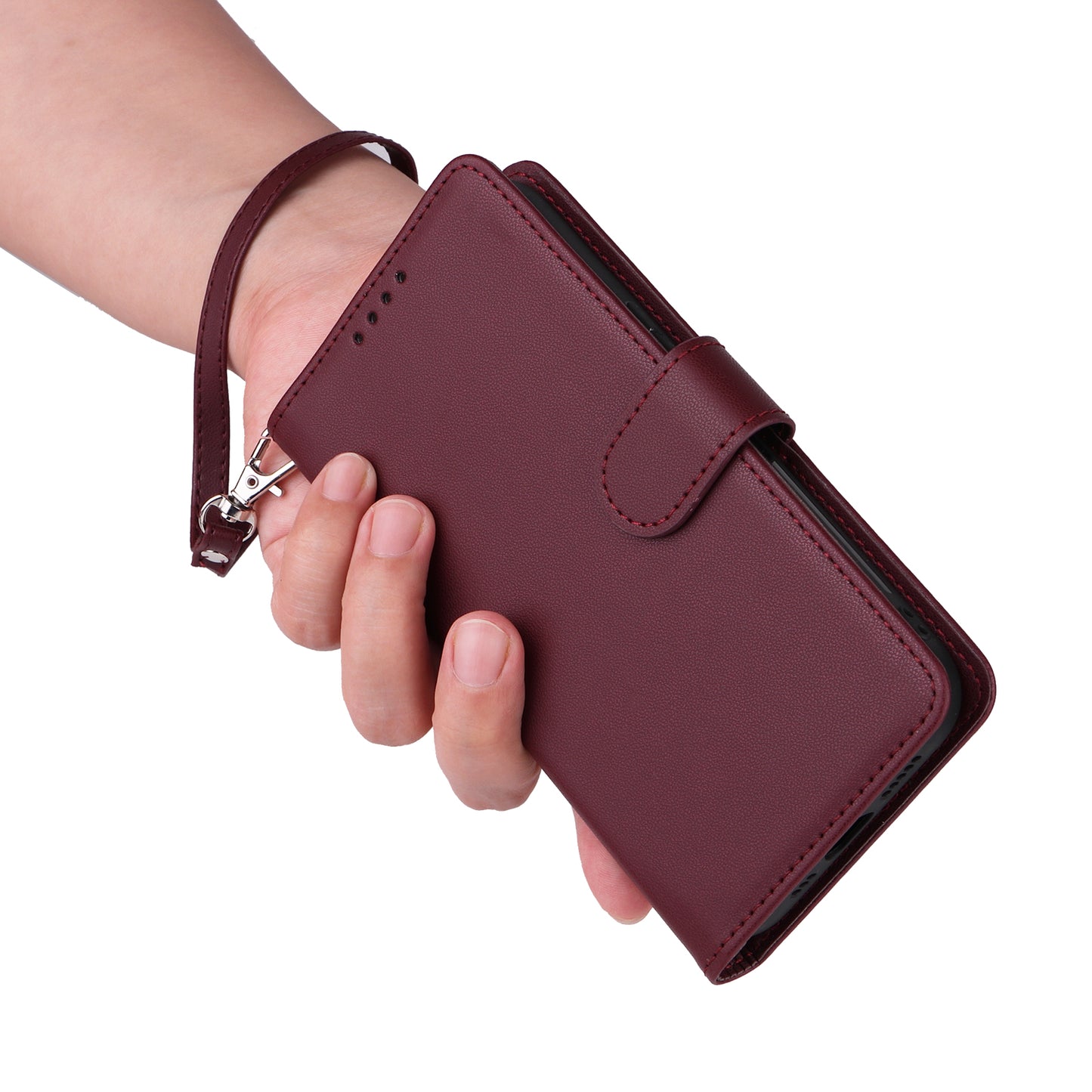 BETOPNICE 005 For Samsung Galaxy S24 Ultra Leather Case Magnetic Detachable Phone Cover - Wine Red