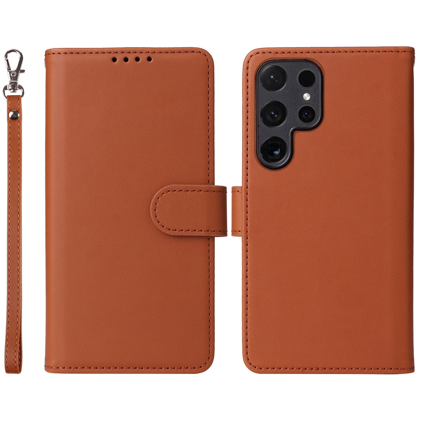 BETOPNICE 005 For Samsung Galaxy S24 Ultra Leather Case Magnetic Detachable Phone Cover - Brown