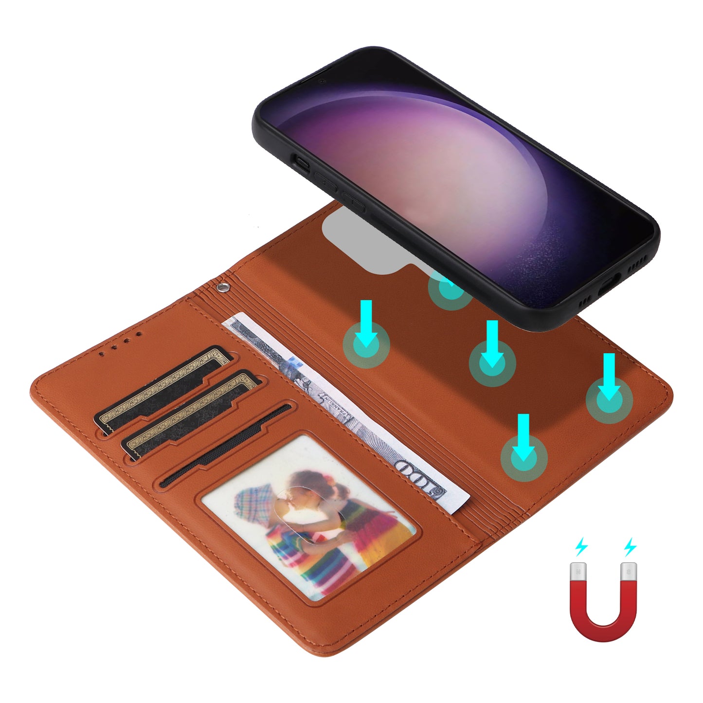 BETOPNICE 005 For Samsung Galaxy S24 Ultra Leather Case Magnetic Detachable Phone Cover - Brown