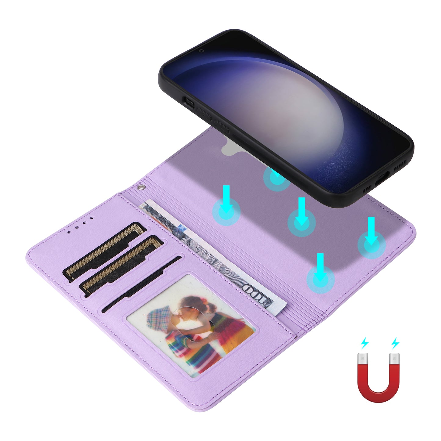 BETOPNICE 005 For Samsung Galaxy S24 Wallet Phone Case Detachable Leather Cover - Purple