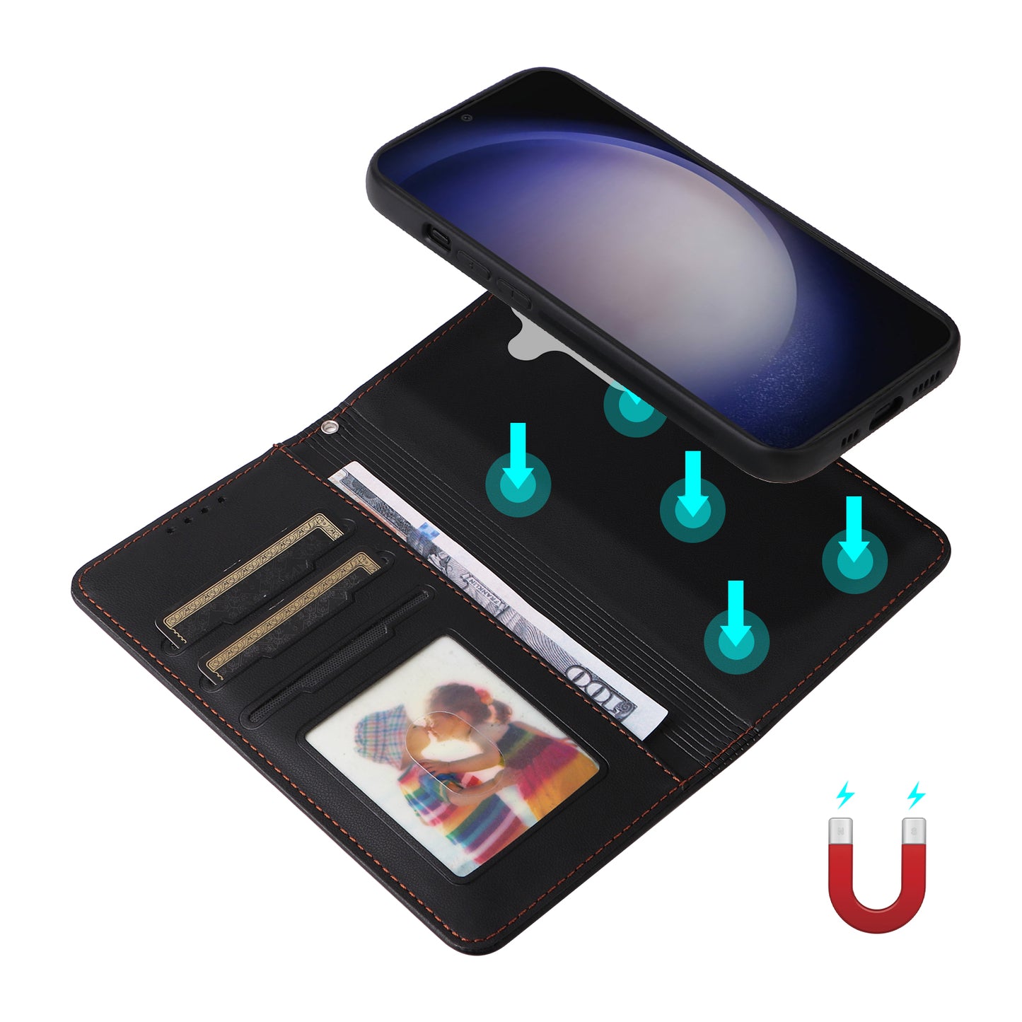 BETOPNICE 005 For Samsung Galaxy S24 Wallet Phone Case Detachable Leather Cover - Black