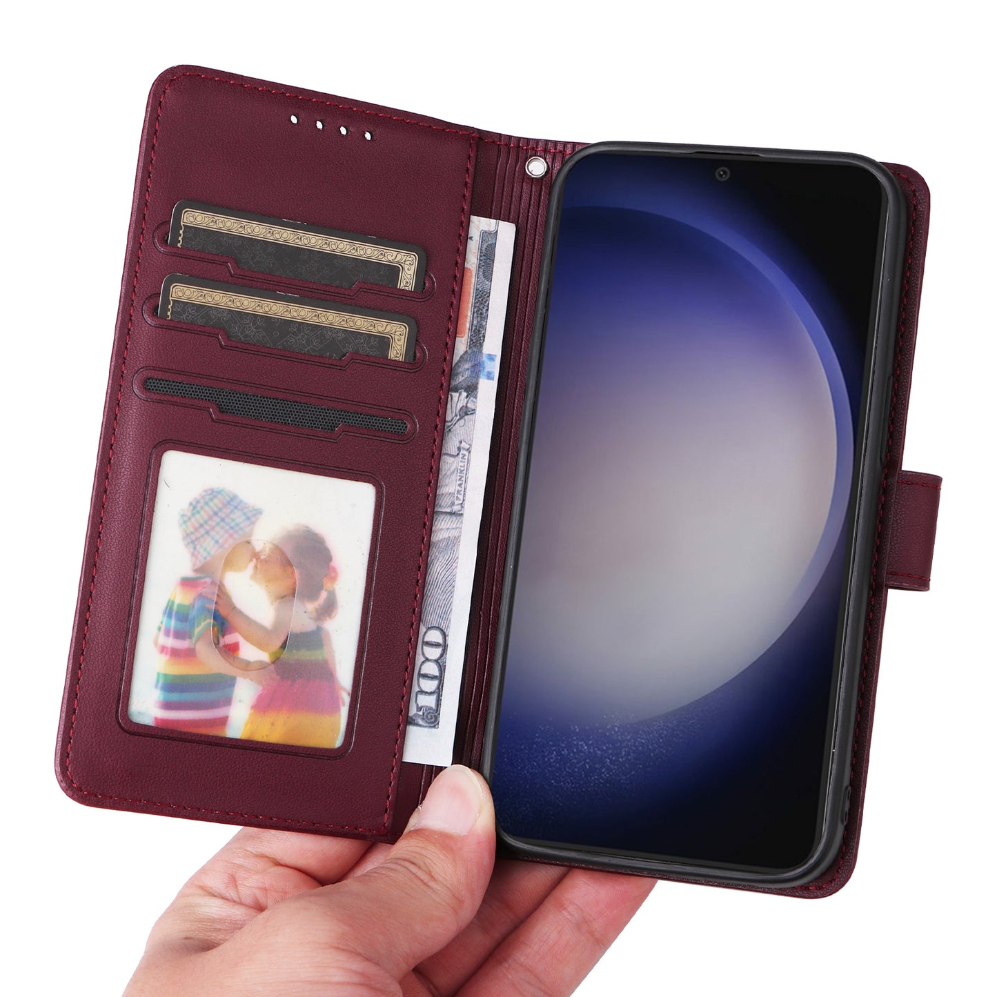 BETOPNICE 005 For Samsung Galaxy S24 Wallet Phone Case Detachable Leather Cover - Wine Red