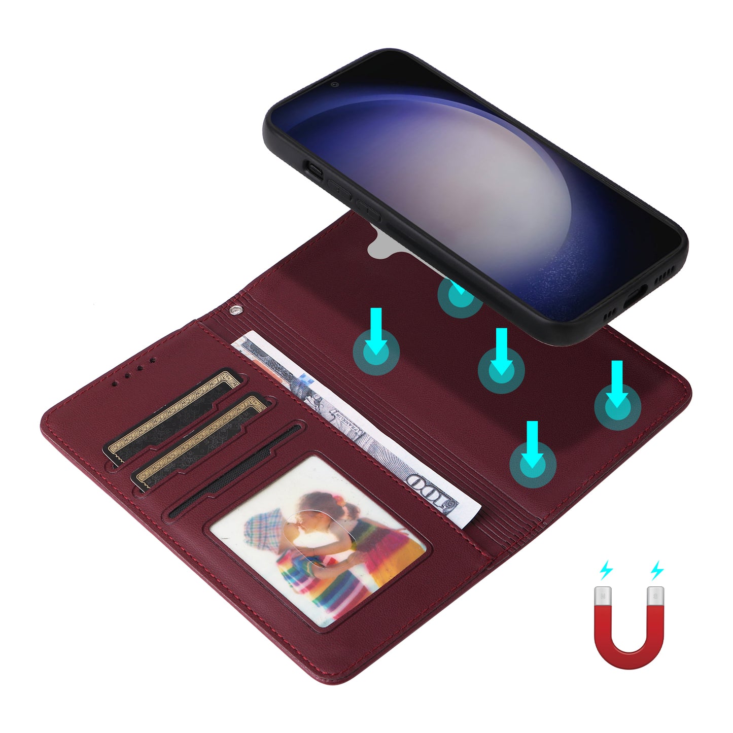 BETOPNICE 005 For Samsung Galaxy S24 Wallet Phone Case Detachable Leather Cover - Wine Red