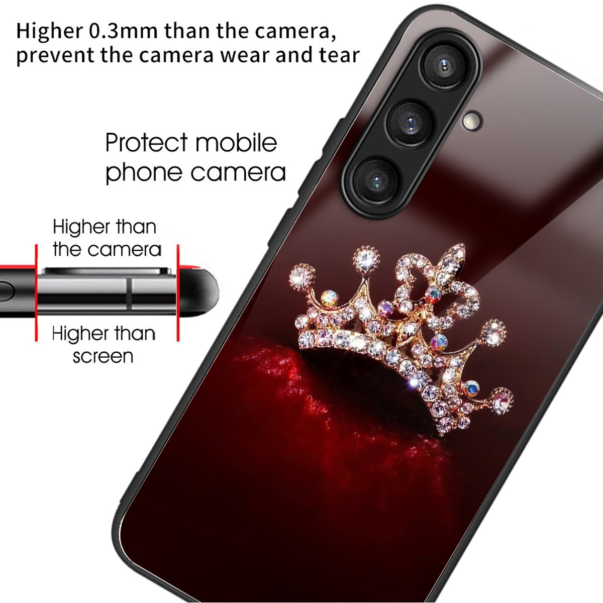 For Samsung Galaxy S24 Tempered Glass Back Case TPU Edge Phone Cover - Diamond Crown