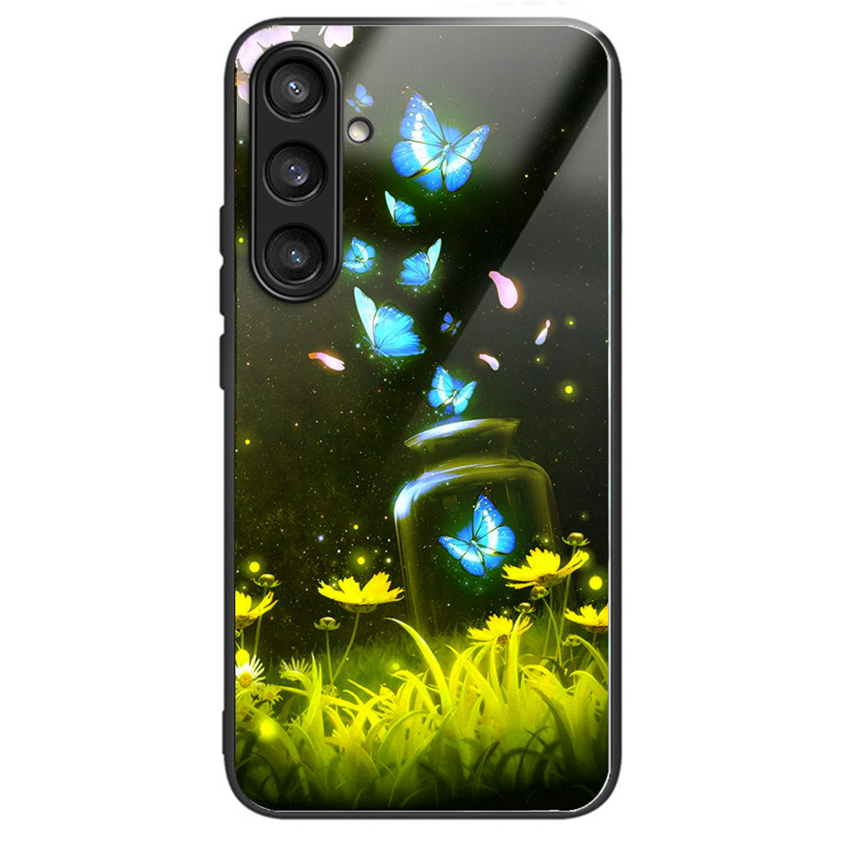 For Samsung Galaxy S24 Tempered Glass Back Case TPU Edge Phone Cover - Bottle Butterfly