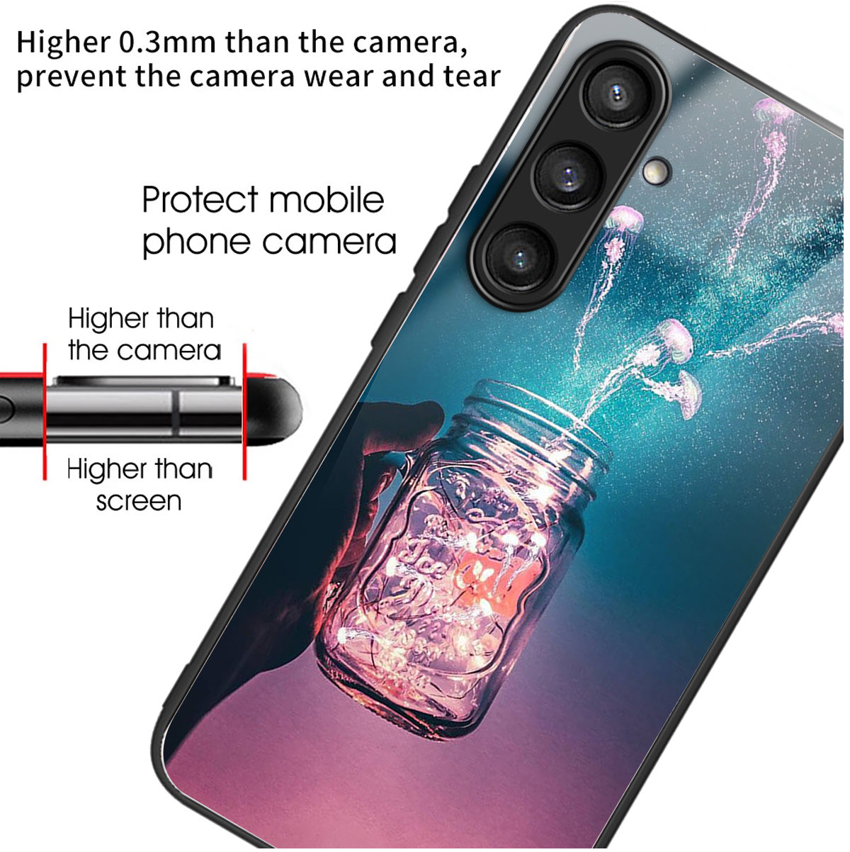 For Samsung Galaxy S24 Tempered Glass Back Case TPU Edge Phone Cover - Bottle Jellyfish