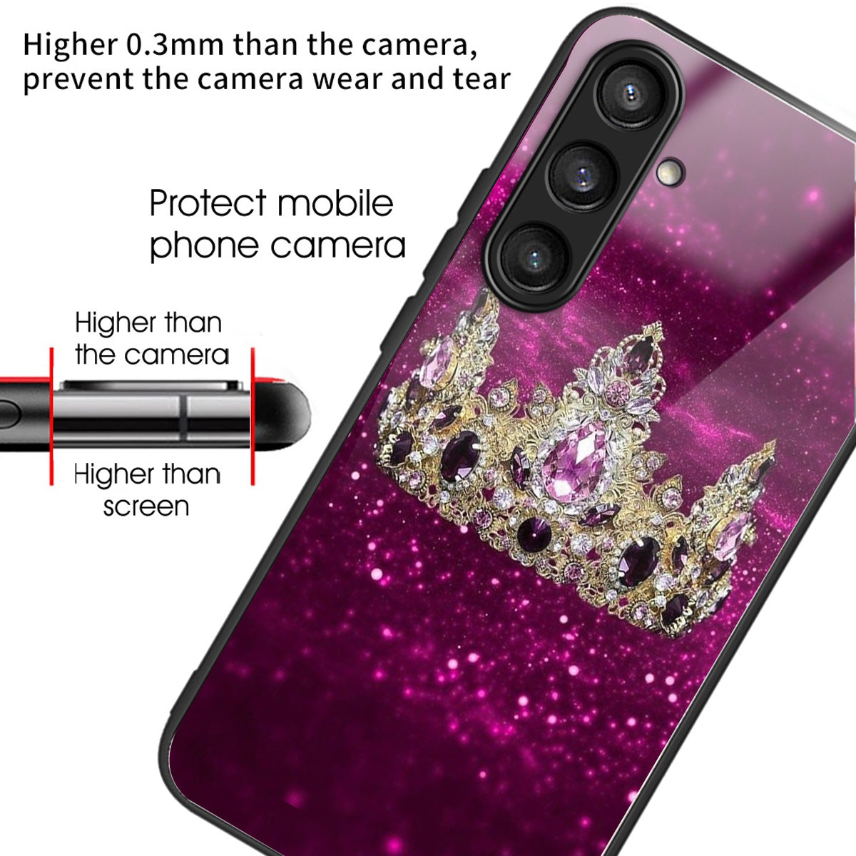 For Samsung Galaxy S24+ Phone Case Tempered Glass+TPU Cover Pattern Printing - Columns Crown