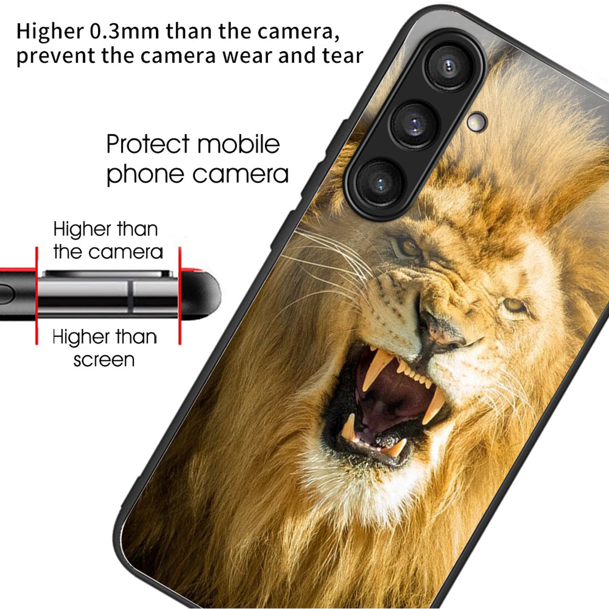 For Samsung Galaxy S24+ Phone Case Tempered Glass+TPU Cover Pattern Printing - Lion