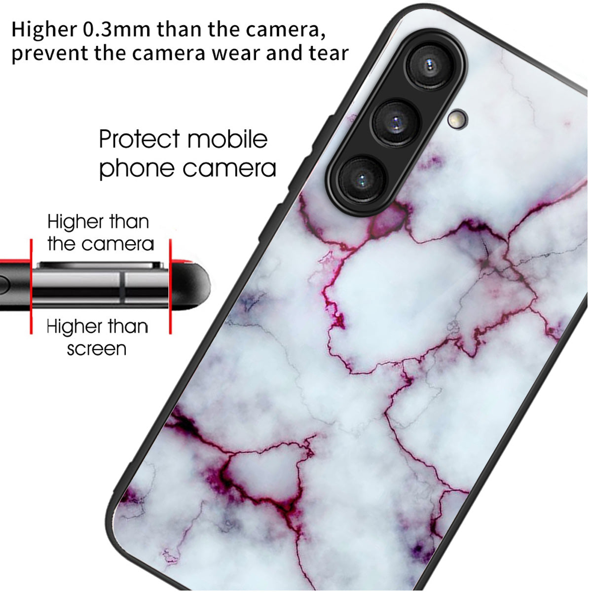 For Samsung Galaxy S24+ Phone Case Tempered Glass+TPU Cover Pattern Printing - Purple Marble