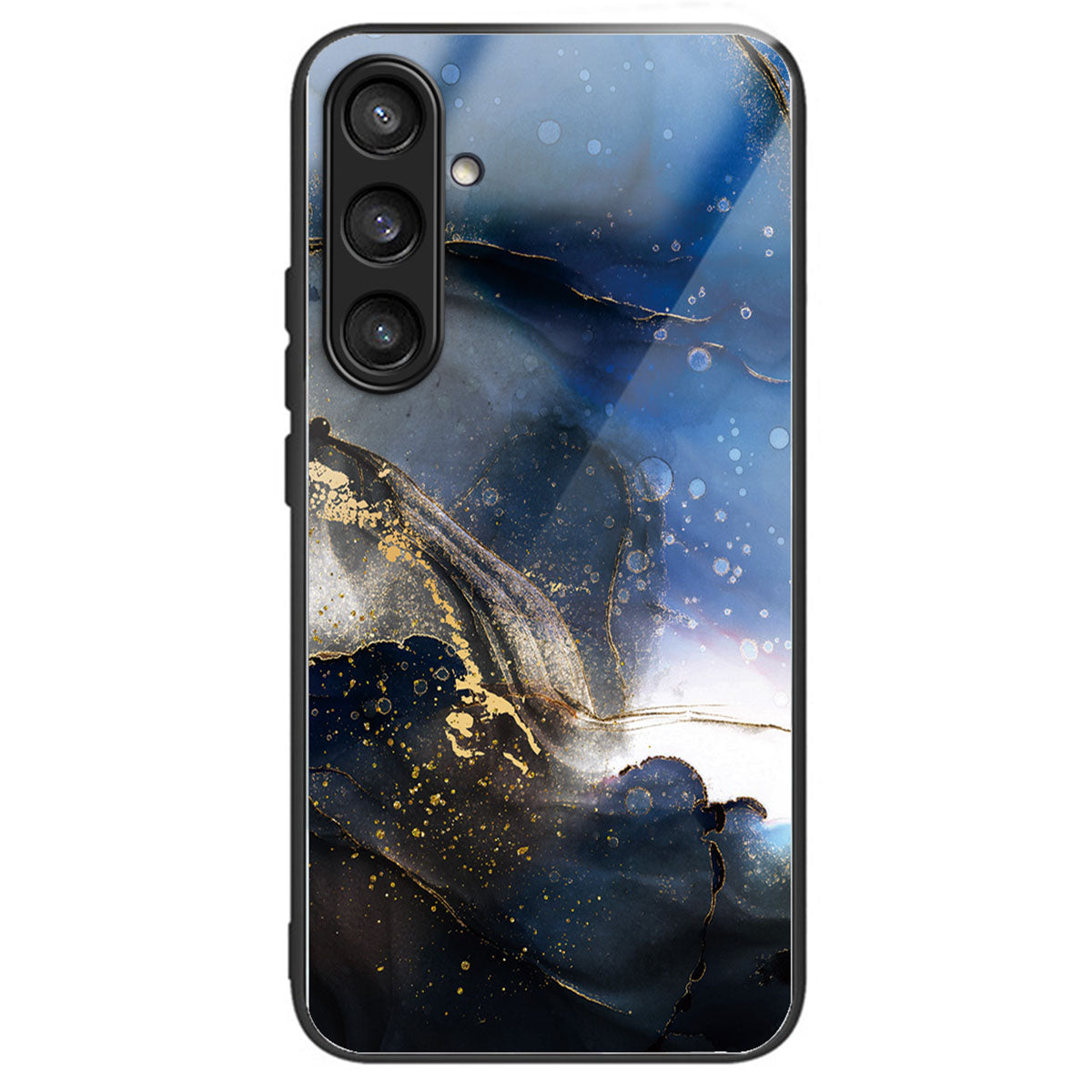 For Samsung Galaxy S24+ Phone Case Tempered Glass+TPU Cover Pattern Printing - Gilded Black Blue