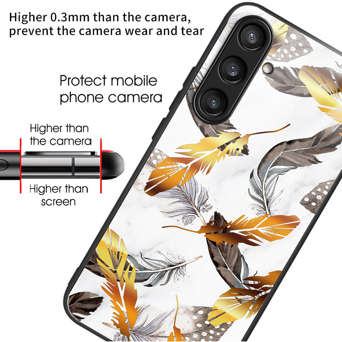 For Samsung Galaxy S24+ Phone Case Tempered Glass+TPU Cover Pattern Printing - Golden Leaves