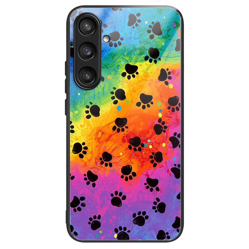 For Samsung Galaxy S24 Tempered Glass Case TPU Frame Cover Pattern Printing - Footprint