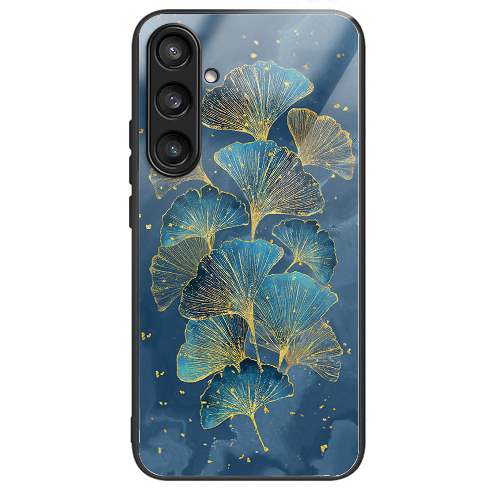 For Samsung Galaxy S24 Tempered Glass Case TPU Frame Cover Pattern Printing - Ginkgo Leaves